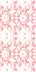 Red and White Paisley Fabric Pattern | Folk Art Floral Vector, Indian Henna Motif, Ornamental Seamless Textile Print, Wallpaper & Wrapping Paper Design