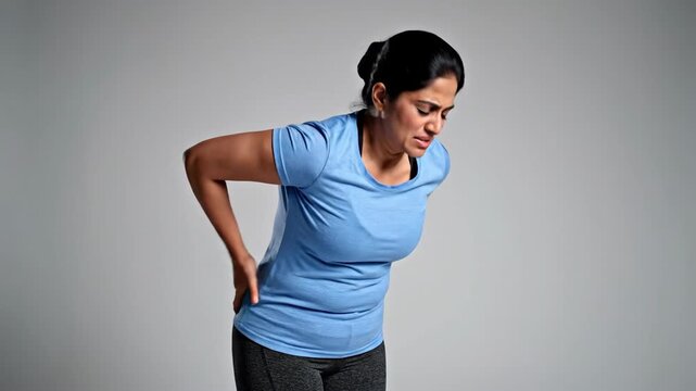 Woman Experiencing Spine Discomfort, Physical Pain, Body Aches, and Back Strain Issues