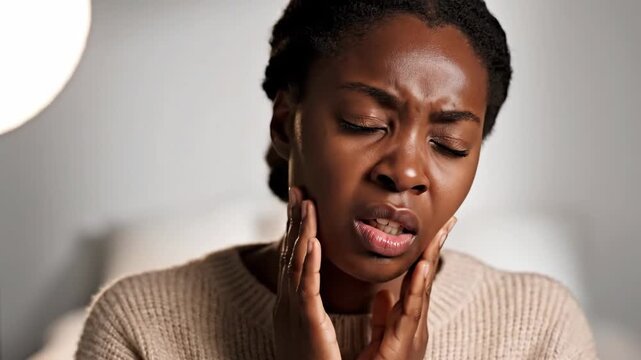 Woman Experiencing Pain: A Close-Up Study Of Physical Discomfort Reflected On Her Face