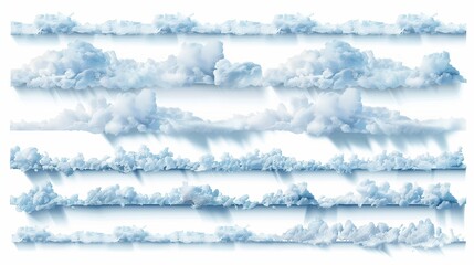 Winter snow cap text decoration set, horizontal snow strips with light blue shadows,