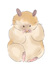Cute hamster illustration. Adorable fluffy pet character in soft watercolor style
