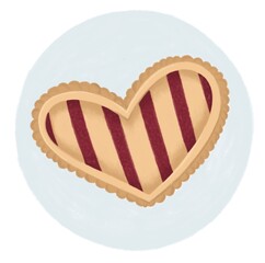 Heart Shaped Jam Cookie Illustration, Cute Bakery Dessert for Valentine's Day