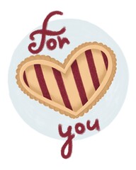 Heart Shaped Jam Cookie Illustration, Cute Bakery Dessert for Valentine's Day