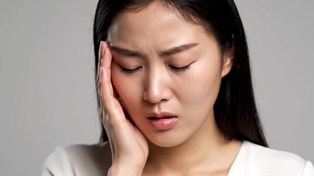 Woman Experiencing Teeth Or Facial Pain With Emotional Distress Shown Throughout Frames