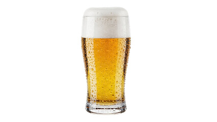 Refreshing golden beer in a glass with foam isolated PNG, alcoholic beverage for celebrations and social gatherings on transparent background