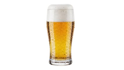 Refreshing golden beer in a glass with foam isolated PNG, alcoholic beverage for celebrations and social gatherings on transparent background