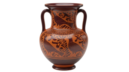 Ancient Greek amphora with bird design isolated PNG, pottery vase with handles for historical and decorative use