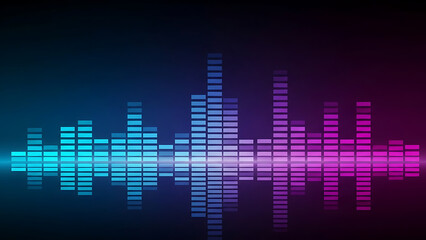 Vertical Audio Waveform Equalizer Display Graphic with Glowing Blue and Pink Neon Light Effect on Dark Background