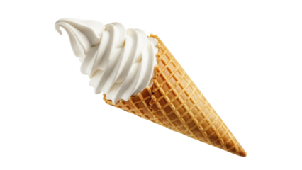 Vanilla soft serve ice cream cone isolated PNG, sweet dessert treat on transparent background for summer and party designs