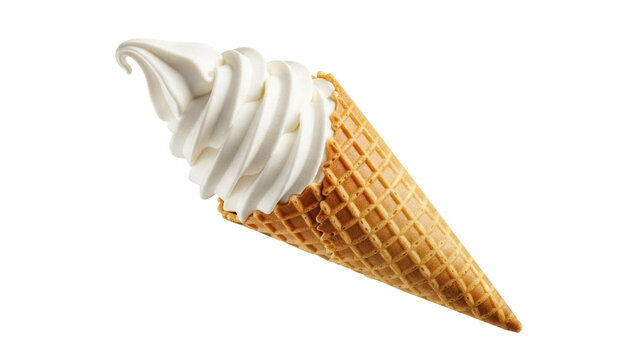 Vanilla soft serve ice cream cone isolated PNG, sweet dessert treat on transparent background for summer and party designs