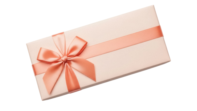 Elegant light pink gift box with peach ribbon isolated PNG, present for birthday or special occasion on transparent background - Powered by Adobe