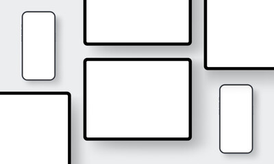 Tablets and smartphones mockups with blank screens, perfect for showcasing responsive app layouts, UI concepts
