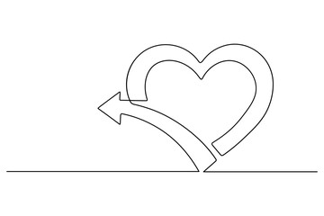 Minimal one line heart illustration drawn with clean flowing curves for elegant modern romantic abstract artwork