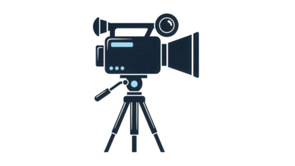 Vintage movie camera isolated PNG on transparent background, classic film equipment for filmmaking and video production projects