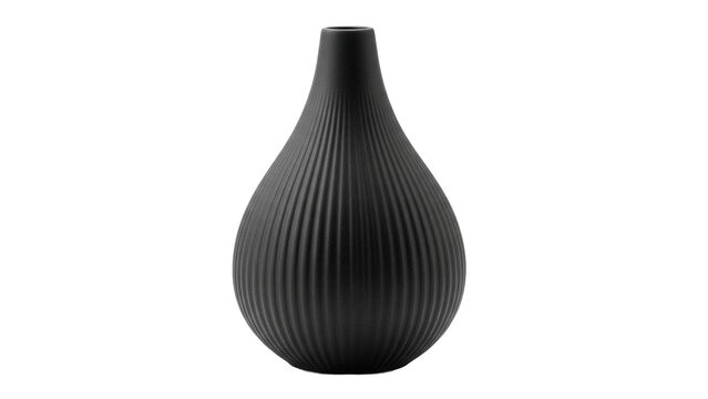 Elegant black ceramic vase isolated PNG on transparent background, modern home decor object for interior design and floral arrangements