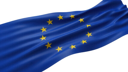 Waving European Union flag PNG isolated on transparent background, blue and yellow EU flag for...