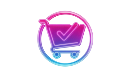 Gradient shopping cart with check mark isolated PNG, online purchase confirmation icon for e-commerce and digital marketing design