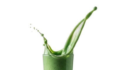 Green smoothie splash in glass isolated PNG on transparent background, healthy drink for detox and nutrition
