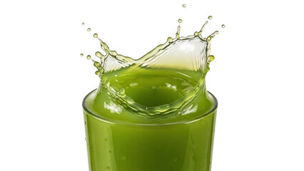 Green juice splashing in a glass isolated PNG, healthy drink with vibrant color on transparent background for nutrition and refreshment