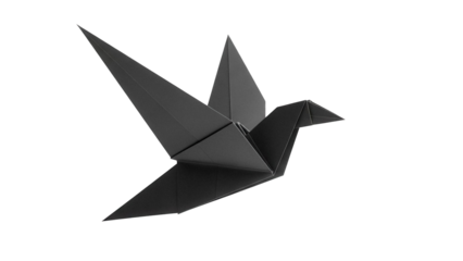Dark gray origami crane PNG isolated on transparent background, folded paper bird for design and decoration use
