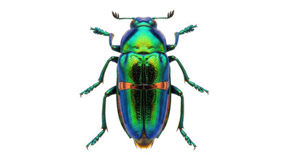 Jewel beetle isolated PNG on transparent background, iridescent insect with metallic green and blue colors for design and educational use