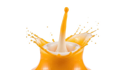 Orange juice splash isolated PNG on transparent background, refreshing drink with vibrant color and dynamic movement for beverage concepts