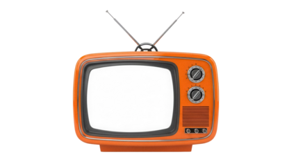 Retro orange TV PNG isolated on transparent background, vintage television set with antenna for design and decoration