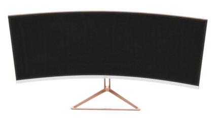 Curved gaming monitor PNG isolated on transparent background, widescreen display for immersive gaming and professional use