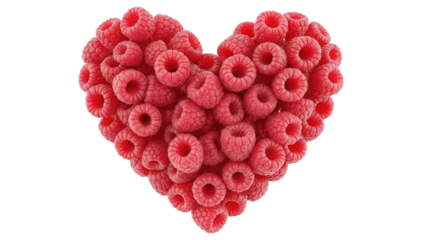 Heart made of fresh raspberries PNG isolated on transparent background, healthy fruit arrangement for Valentine s Day and romantic designs