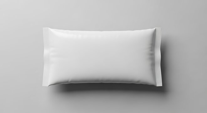 Blank white pillow package on a plain gray background, isolated on white background