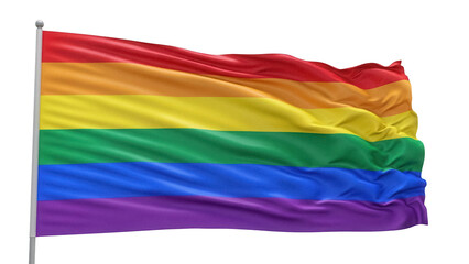 Waving rainbow pride flag PNG isolated on transparent background, symbol of LGBTQ+ community and social movement for equality
