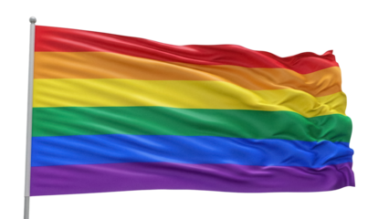Waving rainbow pride flag PNG isolated on transparent background, symbol of LGBTQ+ community and social movement for equality