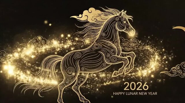 Golden horse illustration for lunar new year 2026 celebration