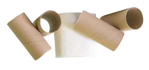 Tissue paper roll or toilet paper roll with cores or tissue paper tubes in stack isolated on white background with clipping paht