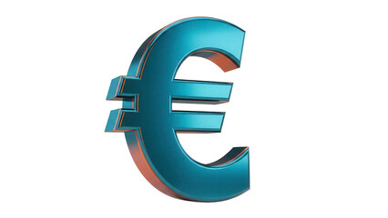 Obraz premium Metallic teal euro symbol isolated PNG, currency sign for finance, banking, and European economy on transparent background