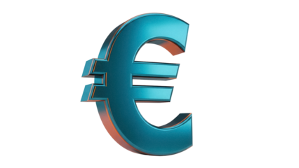 Metallic teal euro symbol isolated PNG, currency sign for finance, banking, and European economy on transparent background
