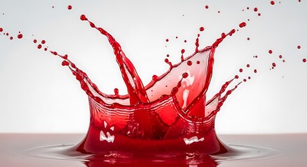 Vibrant Red Liquid Crown Splash Against White Background.