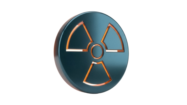 Radioactive symbol PNG isolated on transparent background, radiation warning sign with orange outline for danger and caution concepts