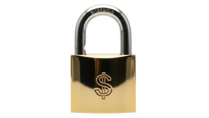 Naklejka premium Gold padlock with dollar sign isolated PNG, symbol of wealth and security on transparent background, financial safety and investment