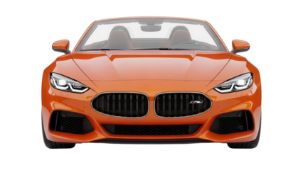 Orange sports car PNG isolated on transparent background, modern convertible vehicle for automotive design and transportation concepts