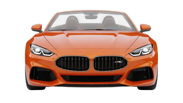 Orange sports car PNG isolated on transparent background, modern convertible vehicle for automotive design and transportation concepts