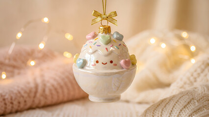 Charming decorative bauble with hearts and sprinkles for festive holiday cheer, add whimsy and sparkle to your seasonal design or joyful greetings card, perfect for a cozy and heartwarming touch