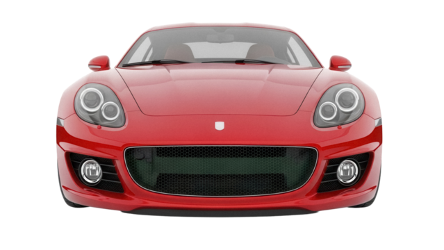 Red sports car PNG isolated on transparent background, modern vehicle for transportation and automotive design