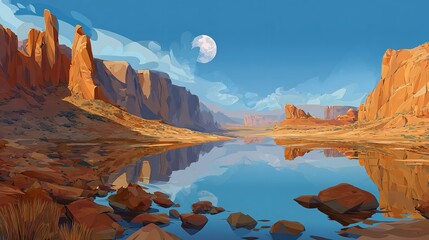 Abstract art, painting art of a minimalism landscape