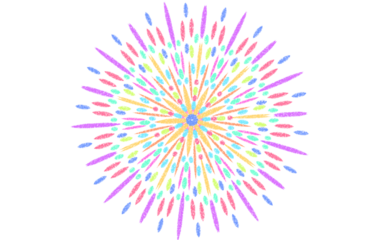 A  fireworks explosion with rough pencil-style illustration, presented as clip-art design elements in transparent PNG format. Pastel multicolor