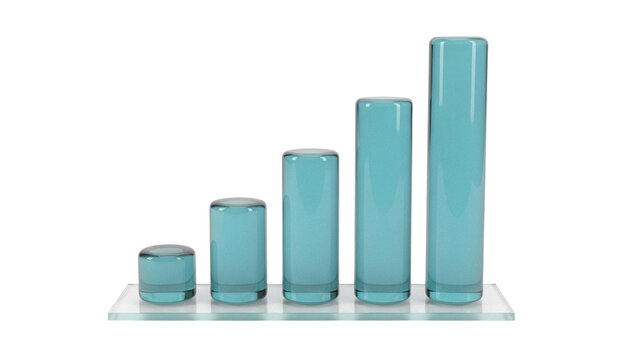 Turquoise bar graph isolated PNG on transparent background, 3D rendering of growth chart for business and financial data visualization
