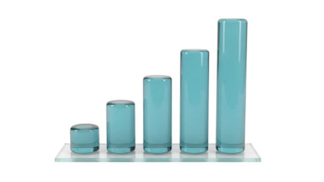 Turquoise bar graph isolated PNG on transparent background, 3D rendering of growth chart for business and financial data visualization