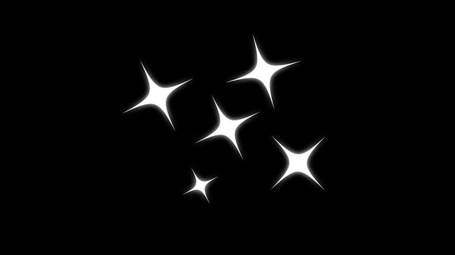 Twinkling stars animation, white cartoon, flat, vector, doodles style stars blinking, glitter on black screen background, 4k video Shining twinkle stars animation,