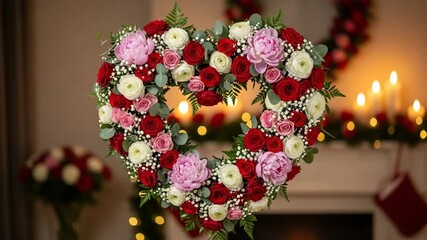 Romantic floral heart video perfect for Valentine's Day greetings, wedding announcements, love themed content and heartfelt wishes beautifully displayed