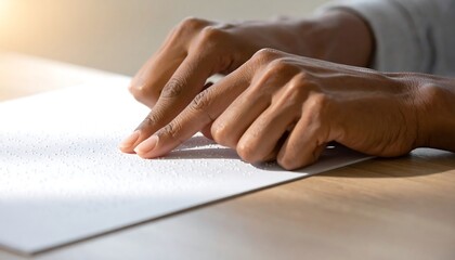 Close-up of Hands Reading Braille, Tactile Learning, Sensory Experience, Education.